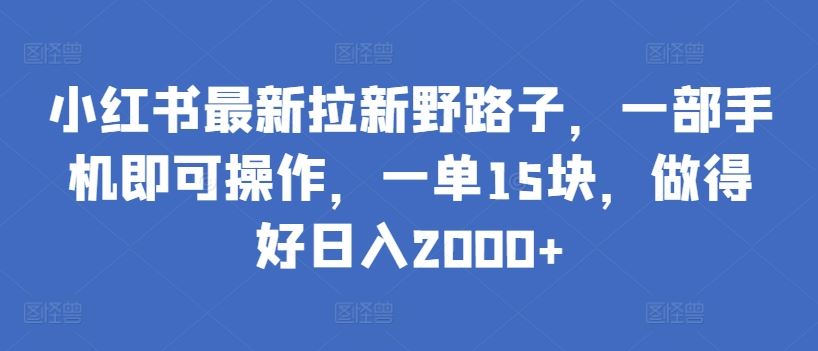 小红书最新拉新野路子，一部手机即可操作，一单15块，做得好日入2000+【揭秘】-928网创