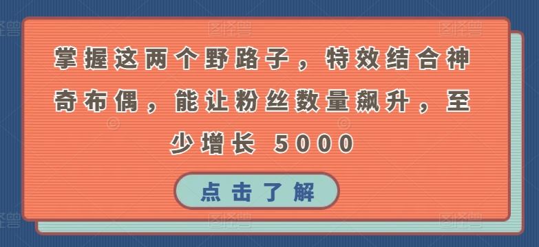 掌握这两个野路子，特效结合神奇布偶，能让粉丝数量飙升，至少增长 5000【揭秘】-928网创