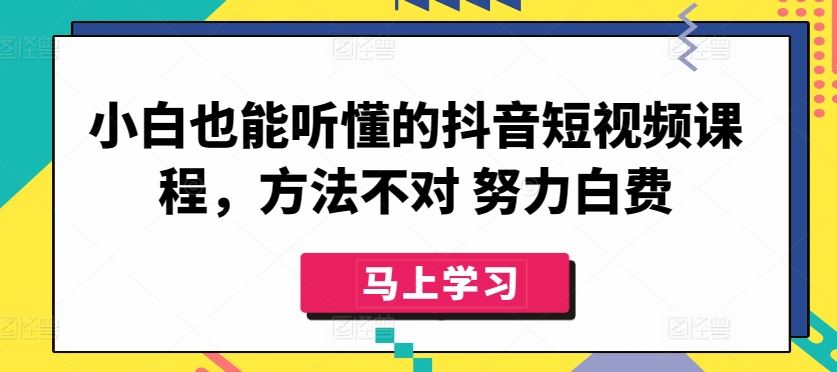 小白也能听懂的抖音短视频课程，方法不对 努力白费-928网创