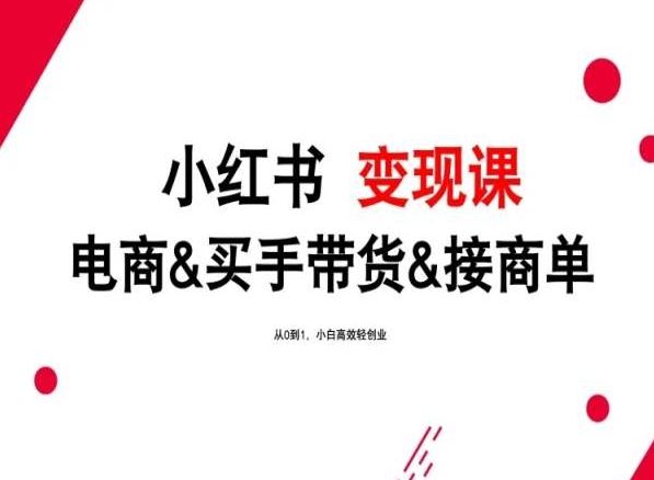 2024年最新小红书变现课，电商&买手带货&接商单，从0到1，小白高效轻创业-928网创
