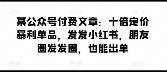 某公众号付费文章：十倍定价暴利单品，发发小红书，朋友圈发发圈，也能出单-928网创