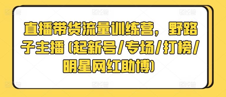 直播带货流量训练营，野路子主播(起新号/专场/打榜/明星网红助博)-928网创