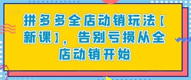 拼多多全店动销玩法【新课】，告别亏损从全店动销开始-928网创