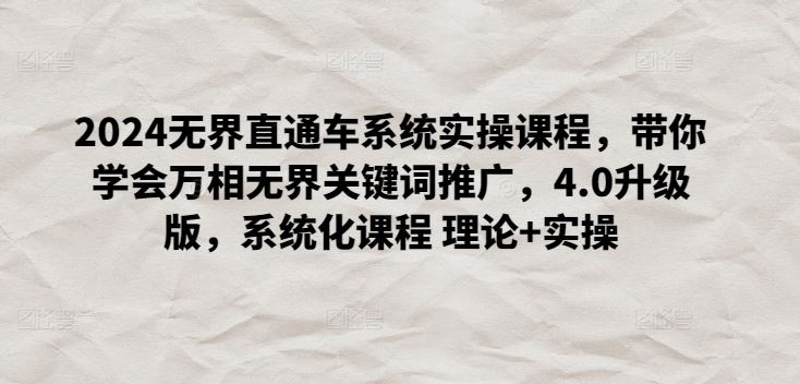 2024无界直通车系统实操课程，带你学会万相无界关键词推广，4.0升级版，系统化课程 理论+实操-928网创