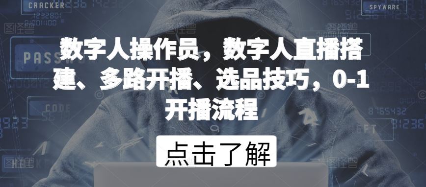 数字人操作员，数字人直播搭建、多路开播、选品技巧，0-1开播流程-928网创