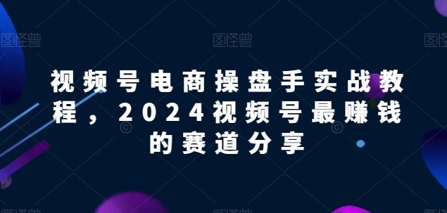 视频号电商实战教程，2024视频号最赚钱的赛道分享-928网创