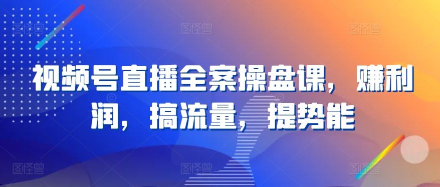 视频号直播全案操盘课，赚利润，搞流量，提势能-928网创