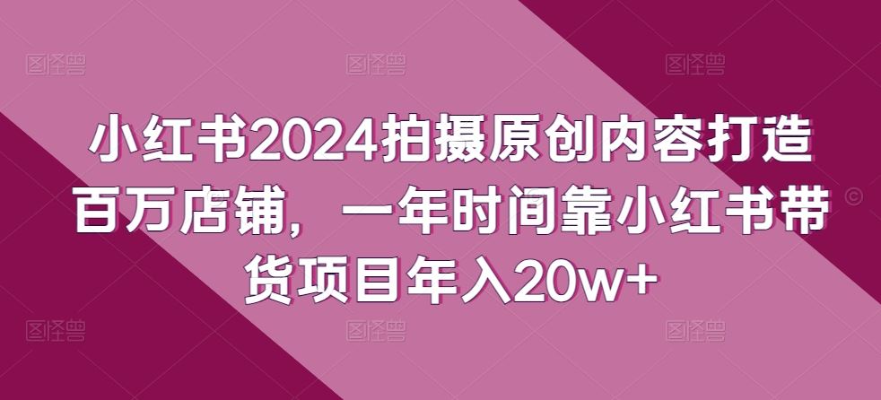 小红书2024拍摄原创内容打造百万店铺，一年时间靠小红书带货项目年入20w+-928网创