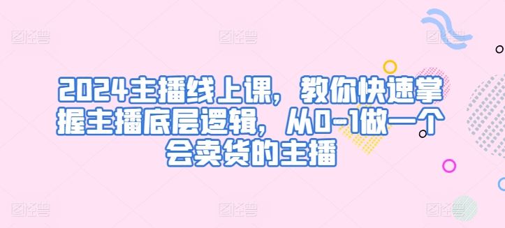 2024主播线上课，教你快速掌握主播底层逻辑，从0-1做一个会卖货的主播-928网创