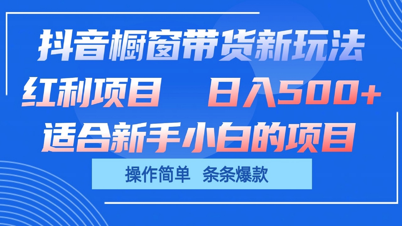 抖音橱窗带货新玩法，单日收益500+，操作简单，条条爆款-928网创