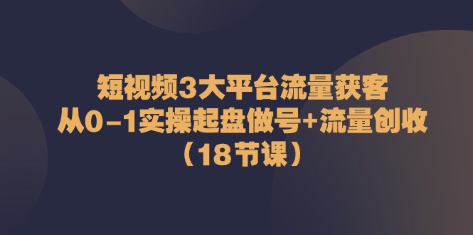 短视频3大平台流量获客：从0-1实操起盘做号+流量创收（18节课）-928网创