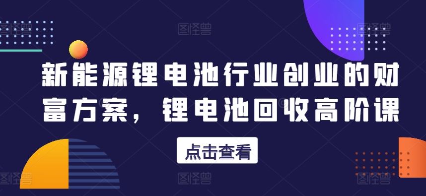 新能源锂电池行业创业的财富方案，锂电池回收高阶课-928网创