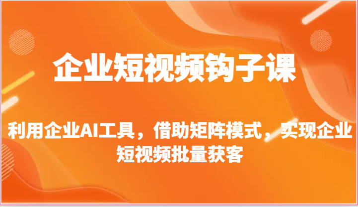 企业短视频钩子课-利用企业AI工具，借助矩阵模式，实现企业短视频批量获客-928网创