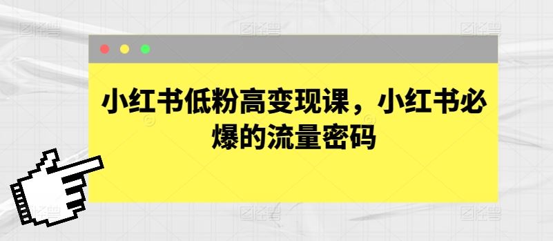 小红书低粉高变现课，小红书必爆的流量密码-928网创
