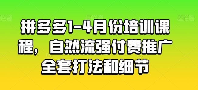拼多多1-4月份培训课程，自然流强付费推广全套打法和细节-928网创
