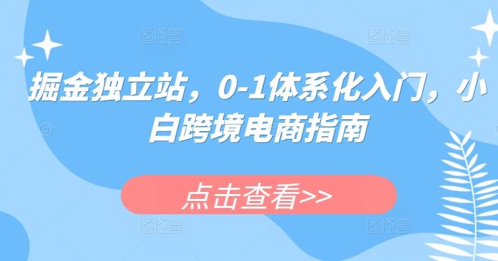 掘金独立站，0-1体系化入门，小白跨境电商指南-928网创
