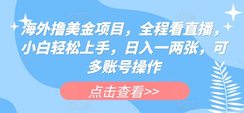 海外撸美金项目，全程看直播，小白轻松上手，日入一两张，可多账号操作【揭秘】-928网创