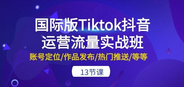 国际版Tiktok抖音运营流量实战班：账号定位/作品发布/热门推送/等等-13节-928网创