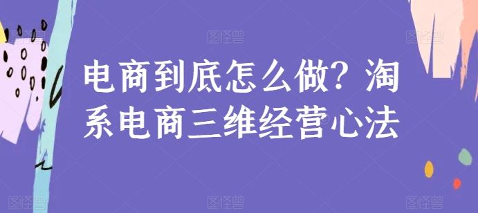 电商到底怎么做？淘系电商三维经营心法-928网创