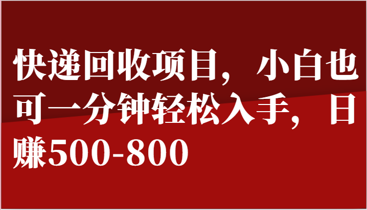 快递回收项目，小白也可一分钟轻松入手，日赚500-800-928网创
