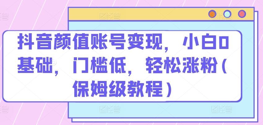 抖音颜值账号变现，小白0基础，门槛低，​轻松涨粉(保姆级教程)【揭秘】-928网创