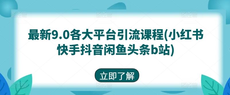 最新9.0各大平台引流课程(小红书快手抖音闲鱼头条b站)-928网创