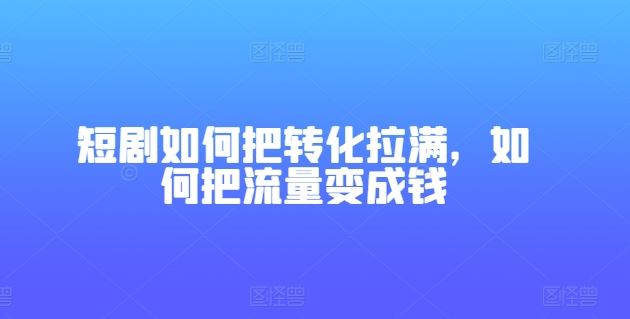 短剧如何把转化拉满，如何把流量变成钱-928网创
