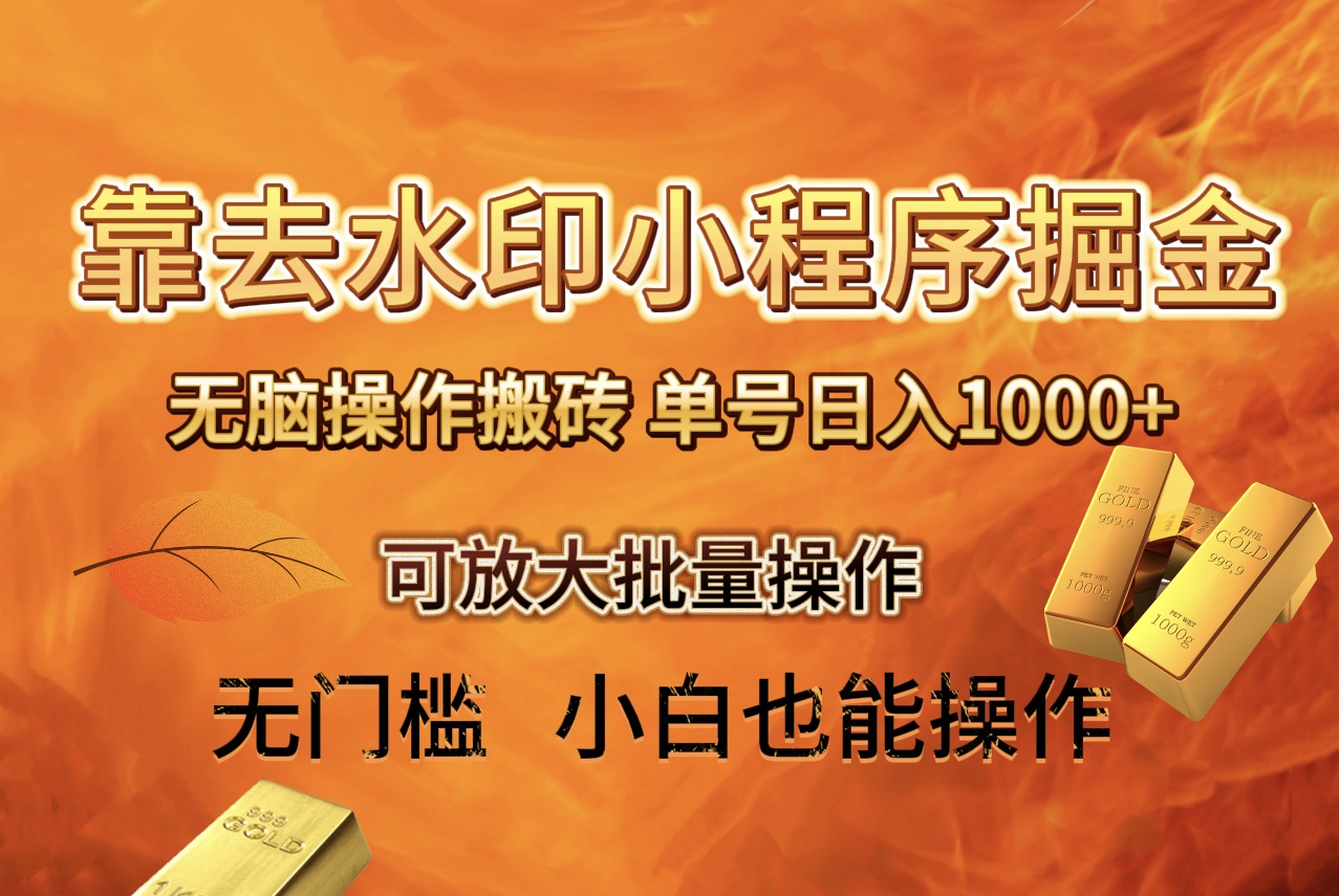 （8339期）去水印小程序+拼多多 无脑搬砖 ，单号日入1000+ 保姆级教程 可放大批量操作-928网创