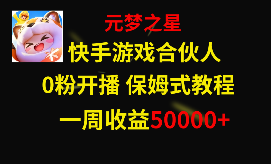 （8373期）快手游戏新风口，元梦之星合伙人，一周收入50000+-928网创