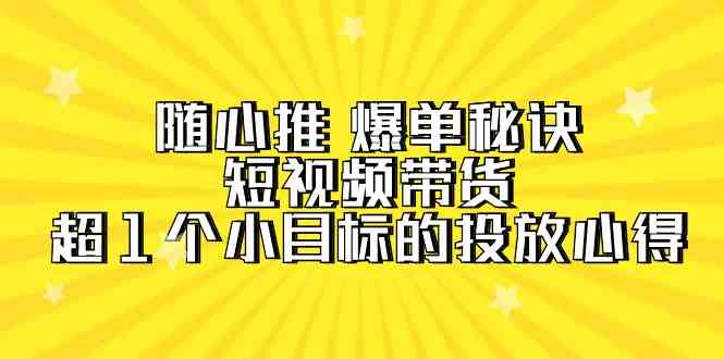 （9687期）随心推 爆单秘诀，短视频带货-超1个小目标的投放心得（7节视频课）-928网创