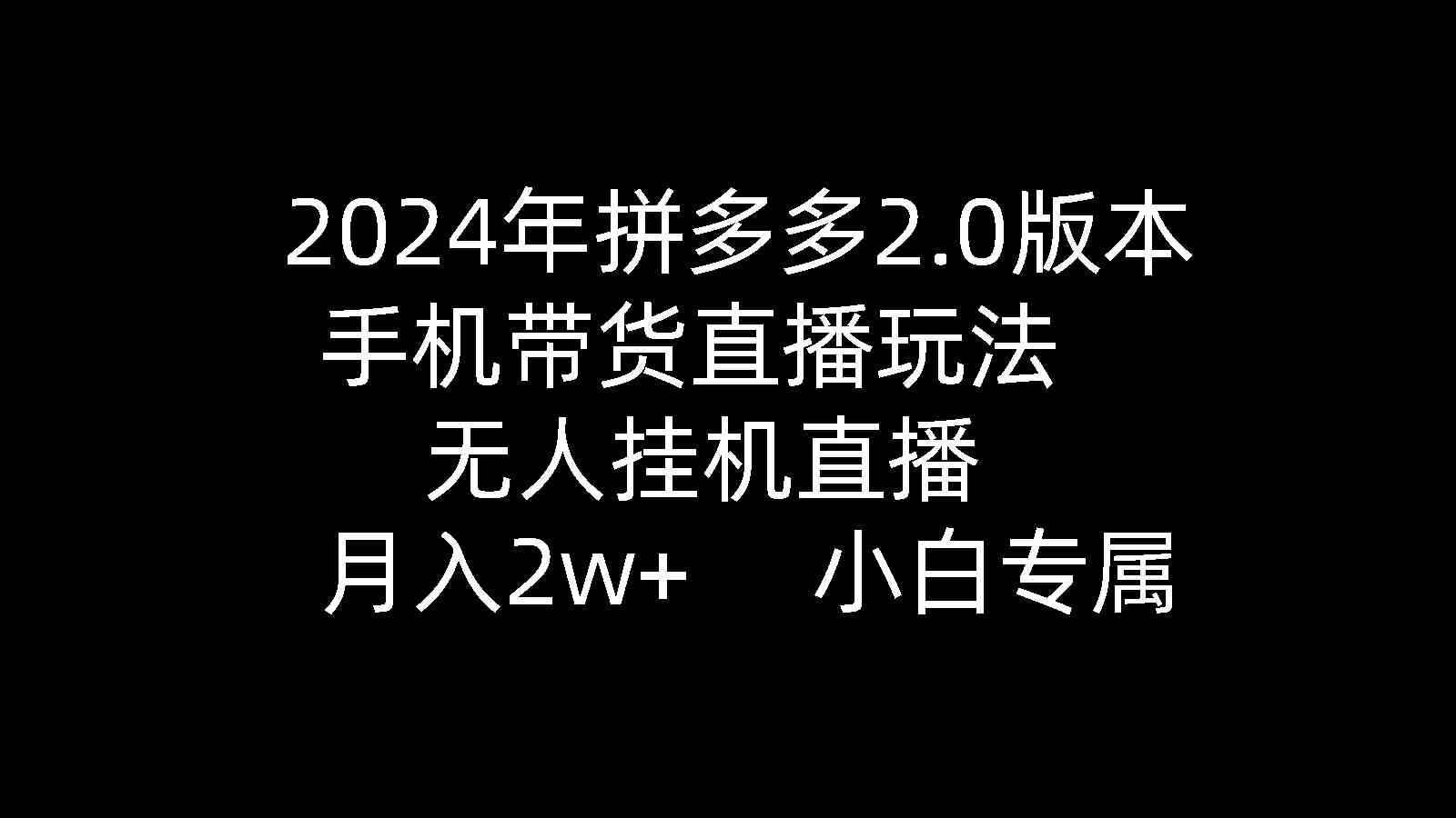 （9768期）2024年拼多多2.0版本，手机带货直播玩法，无人挂机直播， 月入2w+， 小…-928网创
