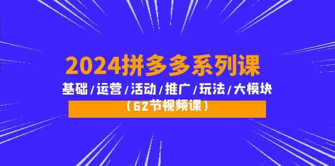 （10019期）2024拼多多系列课：基础/运营/活动/推广/玩法/大模块（62节视频课）-928网创
