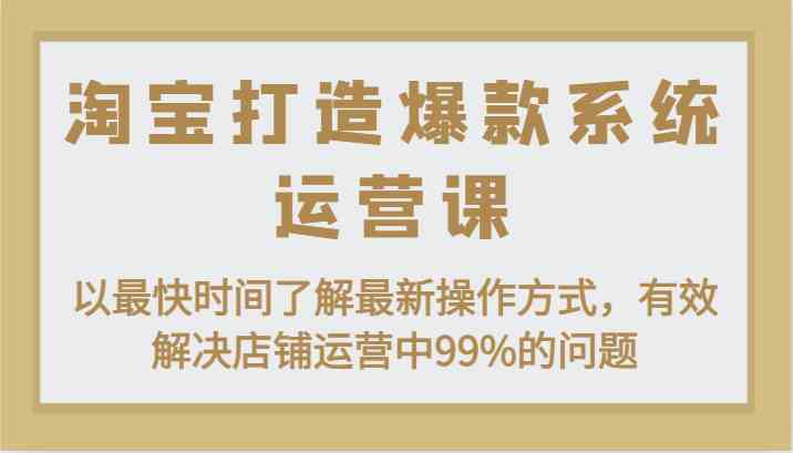淘宝打造爆款系统运营课：以最快时间了解最新操作方式，有效解决店铺运营中99%的问题-928网创