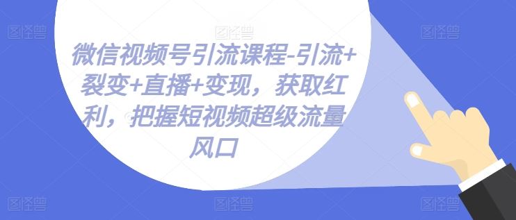 微信视频号引流课程-引流+裂变+直播+变现，获取红利，把握短视频超级流量风口-928网创
