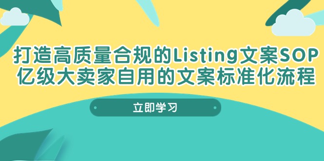 （10585期）打造高质量合规Listing文案SOP，亿级大卖家自用的文案标准化流程-928网创