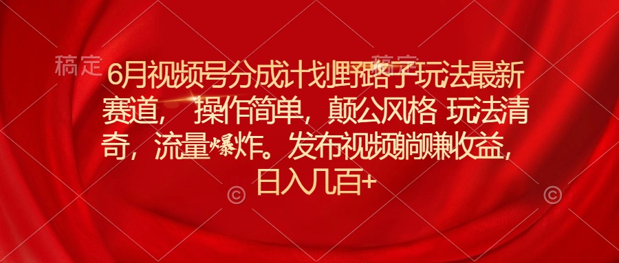 （11040期）6月视频号分成计划野路子玩法最新赛道操作简单，颠公风格玩法清奇，流…-928网创