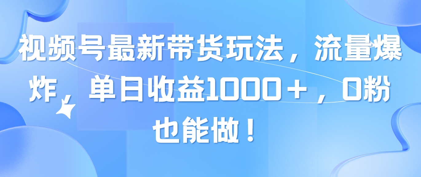（10858期）视频号最新带货玩法，流量爆炸，单日收益1000＋，0粉也能做！-928网创