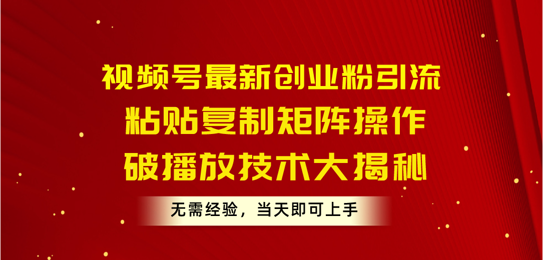 （10803期）视频号最新创业粉引流，粘贴复制矩阵操作，破播放技术大揭秘，无需经验…-928网创