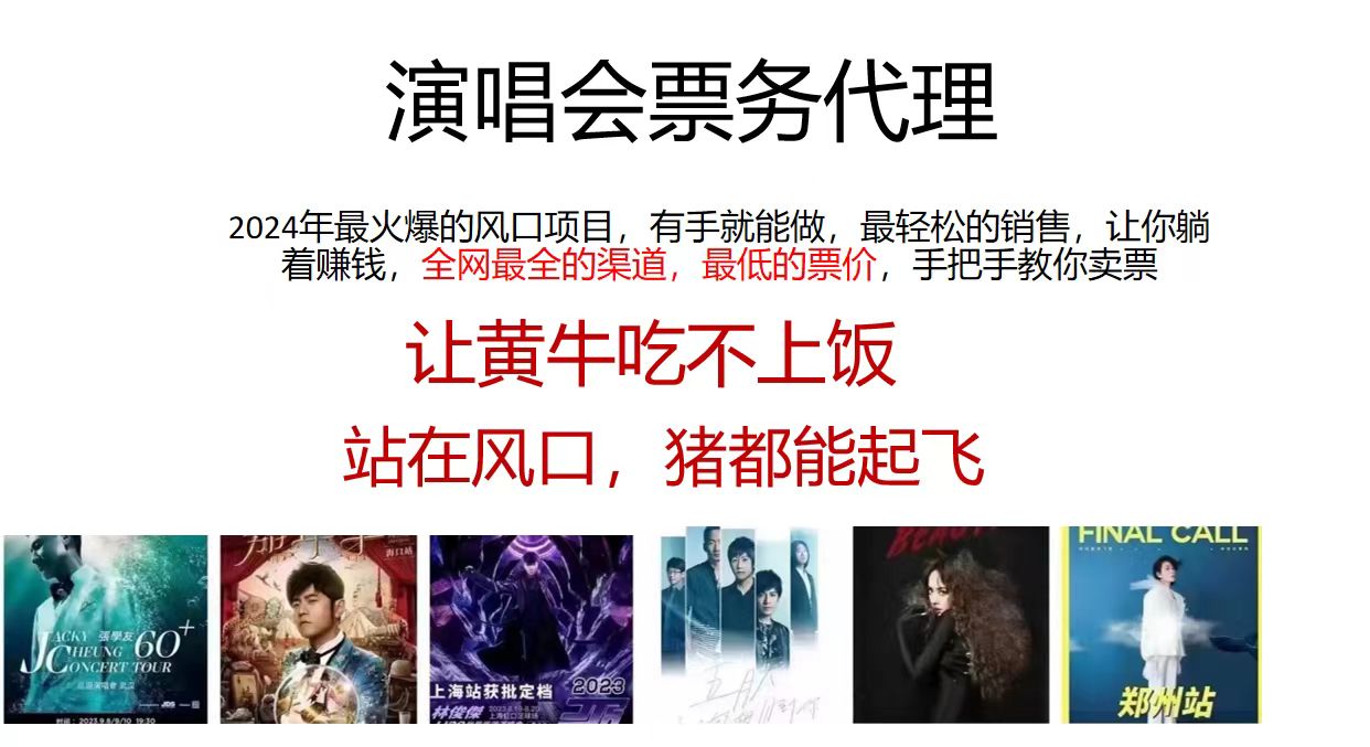 （11272期）演唱会票务代理，2024年最火爆风口项目，全网最低的票价，小白一分钟上…-928网创