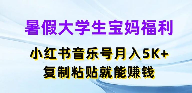 暑假大学生宝妈福利，小红书音乐号月入5000+，复制粘贴就能赚钱【揭秘】-928网创