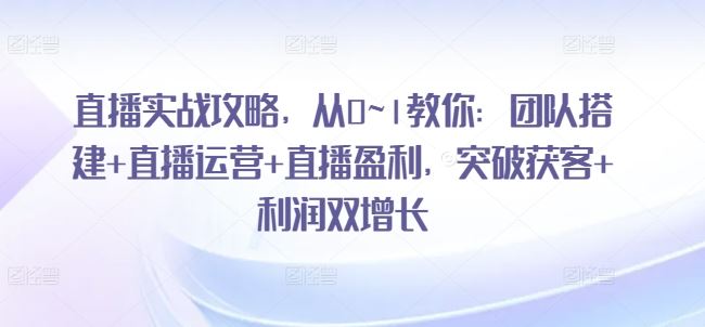 直播实战攻略，​从0~1教你：团队搭建+直播运营+直播盈利，突破获客+利润双增长-928网创
