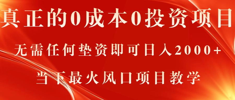 （11387期）真正的0成本0投资项目，无需任何垫资即可日入2000+，当下最火风口项目教学-928网创