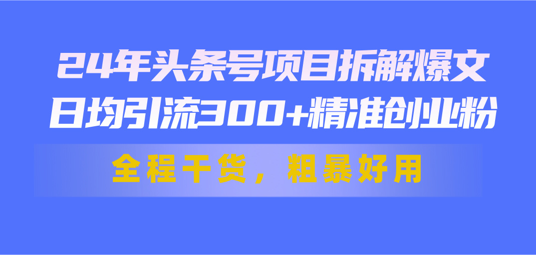 （11397期）24年头条号项目拆解爆文，日均引流300+精准创业粉，全程干货，粗暴好用-928网创