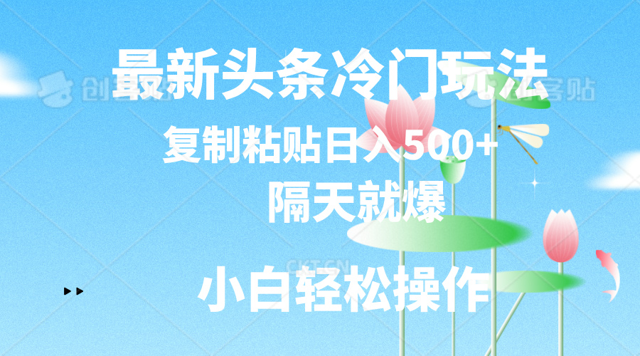 （11414期）最新头条冷门玩法，隔天就爆，复制粘贴日入500+-928网创
