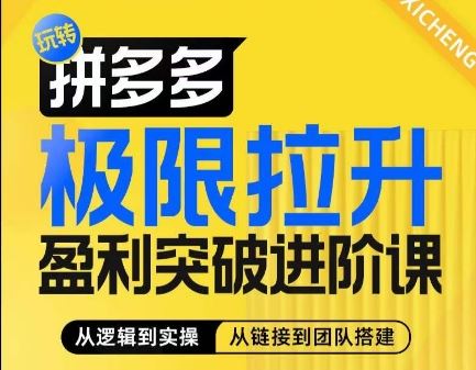 拼多多极限拉升盈利突破进阶课，​从算法到玩法，从玩法到团队搭建，体系化系统性帮助商家实现利润提升-928网创