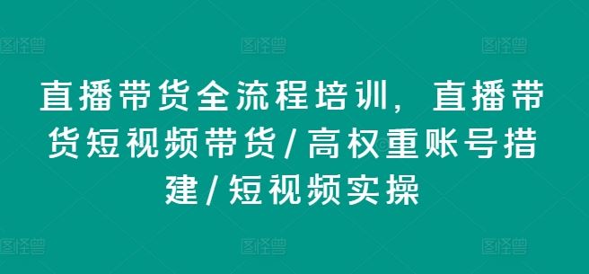 直播带货全流程培训，直播带货短视频带货/高权重账号措建/短视频实操-928网创