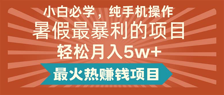 （11583期）小白必学，纯手机操作，暑假最暴利的项目轻松月入5w+最火热赚钱项目-928网创