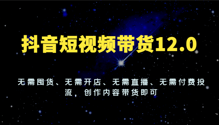 抖音短视频带货12.0，无需囤货、无需开店、无需直播、无需付费投流，创作内容带货即可-928网创