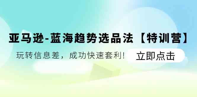 亚马逊蓝海趋势选品法【特训营】：玩转信息差，成功快速套利-928网创