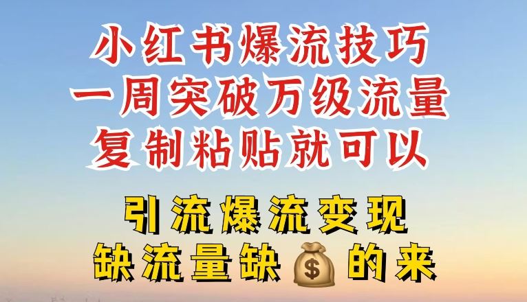 小红书爆流技巧，一周突破万级流量，复制粘贴就可以，引流爆流变现【揭秘】-928网创